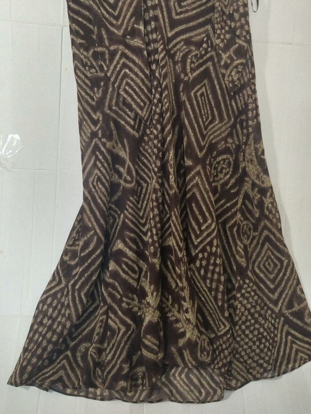 Brown Silk Geometric Print Maxi Skirt Lauren Ralph Lauren Sz 6 Lined